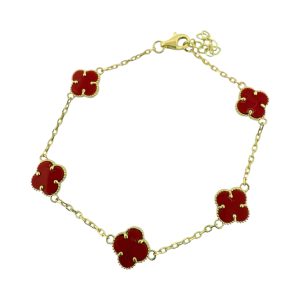Bracelets red flower 10k Hollow Size 7'' Weight 2.8gm