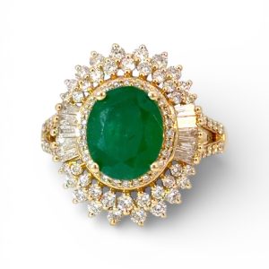 Rings Women DIA-1.00CT 14 KT Diamond and emerald stones Size 7