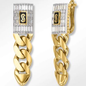 Earrings Monaco chain 10k Baguette Lock Weight 5.4GM