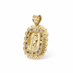 10K Gold Saint Lazarus Filigree Oval Pendant (San Lázaro) with Cubic Zirconia