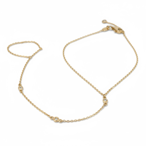 14K Gold Hand Chain Bracelet with Ring – Bezel-Set Cubic Zirconia
