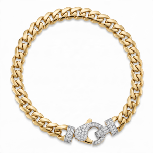 14K Gold Hollow Miami Cuban Link Bracelet with Cubic Zirconia Lobster Clasp – 7.5", 6 mm