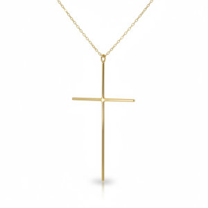 10K Gold Polished Slim Cross Necklace – 18 in