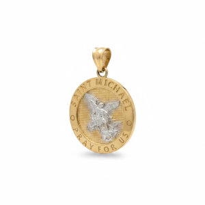 10K Two-Tone Gold Large San Miguel Arcangel Saint Michael Medal Pendant