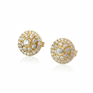 10K Gold Round Double Halo Stud Earrings with Cubic Zirconia
