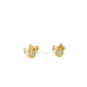 10K Gold Pave Cubic Zirconia Bow Stud Earrings