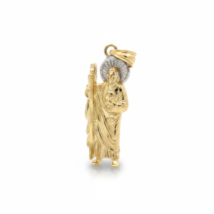 10K Gold Medium San Judas Tadeo Saint Jude Pendant with White Gold Halo