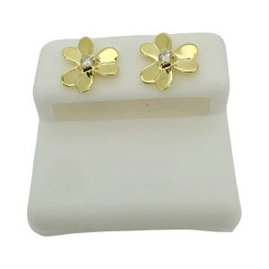 14K Gold Diamond Flower Stud Earrings