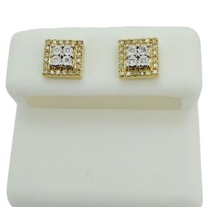 14K Gold 0.19 ctw Square Diamond Cluster Stud Earrings
