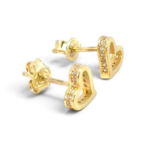 10K Gold Open Heart Stud Earrings with Cubic Zirconia