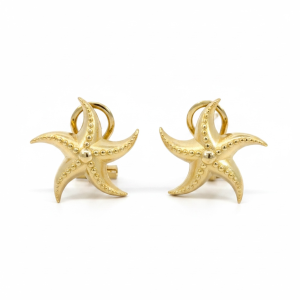10K Gold Starfish Earrings – Textured Beaded Design