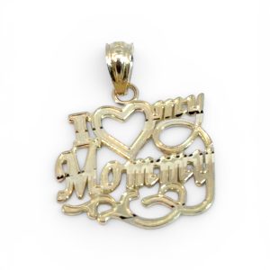 10K Gold "I Love Mommy" Heart Pendant – Diamond-Cut