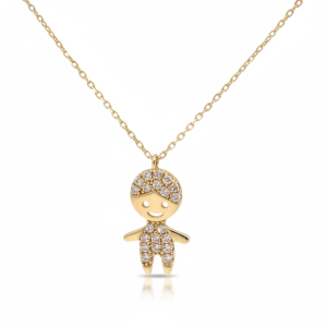 10K Gold Little Boy Charm Necklace with Cubic Zirconia – 16 in