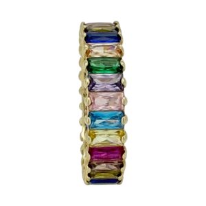 14K Gold Rainbow Baguette CZ Eternity Ring – Size 7