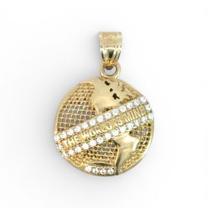 14K Gold "The World Is Mine" Globe Pendant with Cubic Zirconia