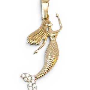 14K Gold Mermaid Pendant with Cubic Zirconia Tail
