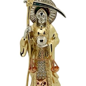 10K Gold Santa Muerte Pendant with CZ – Large