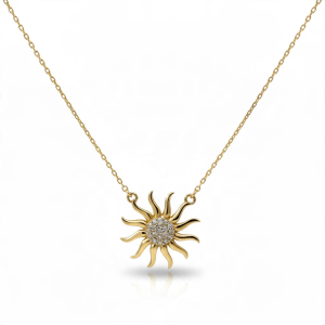 14K Gold CZ Sun Pendant Necklace – 16 in