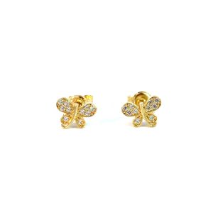 10K Gold Butterfly Stud Earrings with Cubic Zirconia