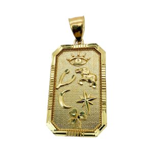 14K Gold Good Luck Amulet Plate Pendant
