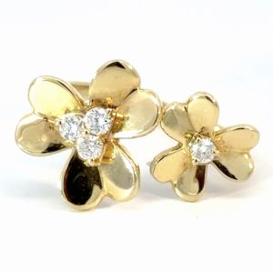 14K Gold Diamond Double Flower Open Ring – Size 8