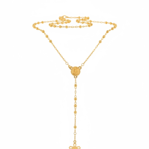 10K Gold Rosary Necklace with Cross – 24 in