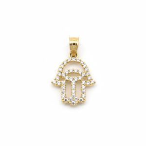 10K Gold Cubic Zirconia Hamsa Hand of Fatima Pendant – 0.7 g