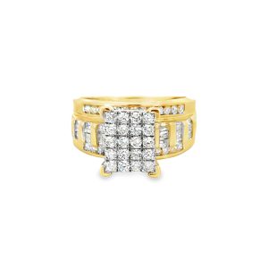 14K Gold 0.87 ctw Diamond Rectangular Cluster Ring – Size 7
