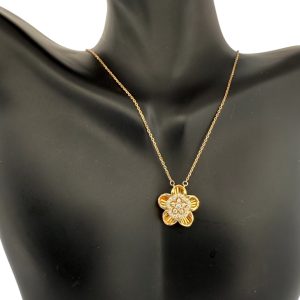 14K Gold CZ Flower Pendant Necklace – 16 in