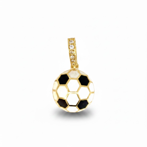 10K Gold Soccer Ball Pendant with Enamel & Cubic Zirconia Bail