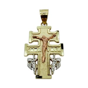 10K Tri-Color Gold Cross of Caravaca Pendant