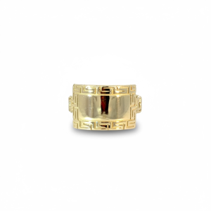 10K Gold Wide Greek Key Band Ring – Size 8.5