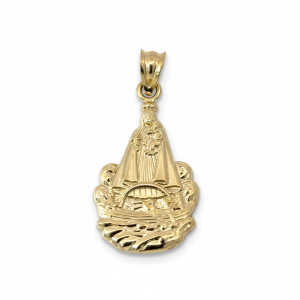10K Gold Virgen de la Caridad del Cobre Pendant with Boat – Diamond-Cut – Large