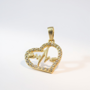 14K Gold Heartbeat Heart Pendant with Cubic Zirconia