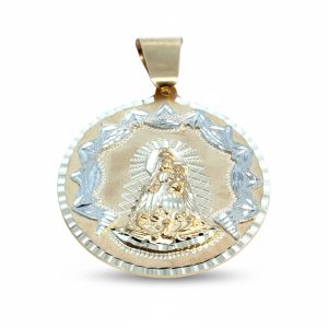 10K Solid Gold Large Virgen de la Caridad del Cobre Oval Medal – Two-Tone Diamond-Cut – 14.6 g