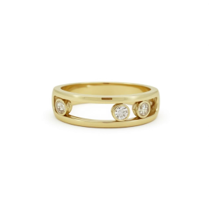 10K Gold Open Band Ring with Three Bezel-Set Cubic Zirconia – Size 7.25
