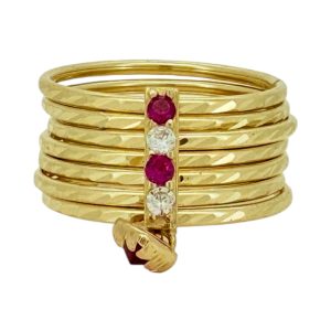 10K Gold Semanario Ring with Red & White CZ Bar and Heart Charm – Size 8