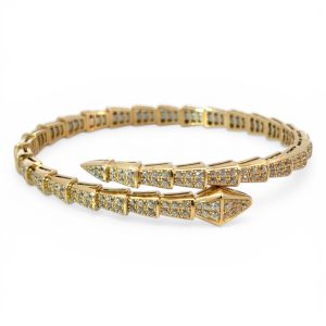 10K Gold Pavé Snake Wrap Bangle Bracelet with Cubic Zirconia