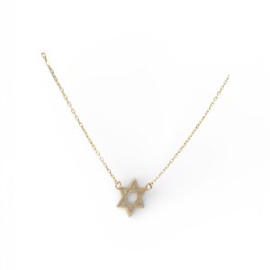 14K Gold Dainty Star of David Necklace – 16 in