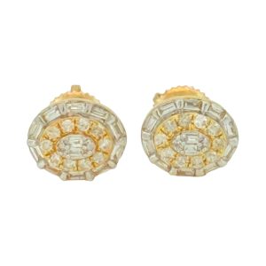 14K Gold 0.34 ctw Oval Baguette Diamond Halo Stud Earrings