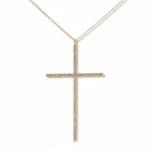 14K Gold Large Cubic Zirconia Cross Necklace – 18 in