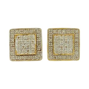 10K Gold 0.25 ctw Square Diamond Halo Cluster Stud Earrings