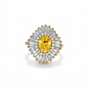 10K Gold Yellow CZ Halo Cocktail Ring – Size 6.5