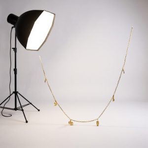 10K Gold Dangling Charm Station Necklace with Cubic Zirconia – 16 in