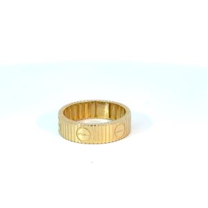10K Gold Ribbed Screw Motif Band Ring – Size 8