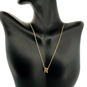 14K Gold Initial Letter R Necklace – 18 in