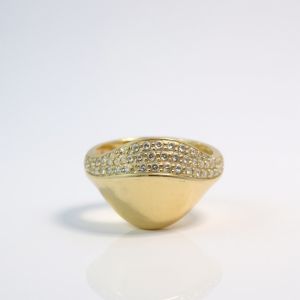 10K Gold Wave Signet Ring with Pavé Cubic Zirconia – Size 7