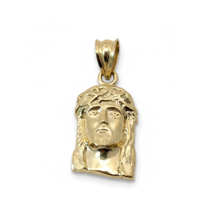 10K Yellow Gold Jesus Face Pendant with Crown of Thorns