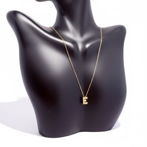10K Gold Block Initial Letter E Necklace – 18 in