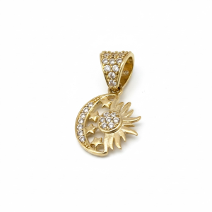 10K Gold Sun, Moon & Stars Pendant with Cubic Zirconia